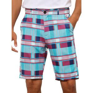 Blue Red Plaid Shorts Straight Fit Comfort Flat Front Checked Shorts